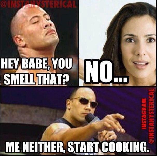 woman, the rock, dwayne johnson, smell, cooking