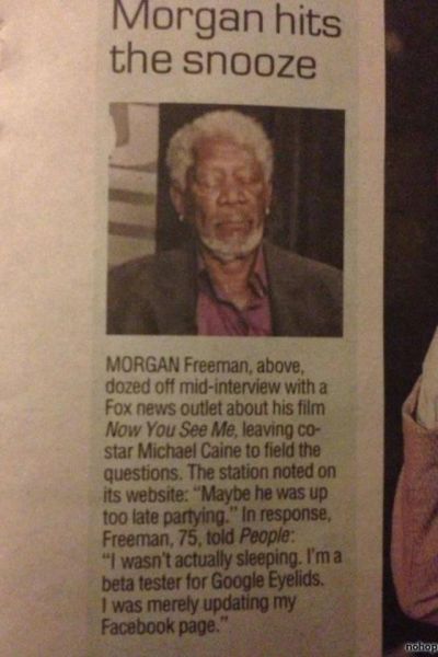 morgan freeman, interview, sleep, joke, newspaper