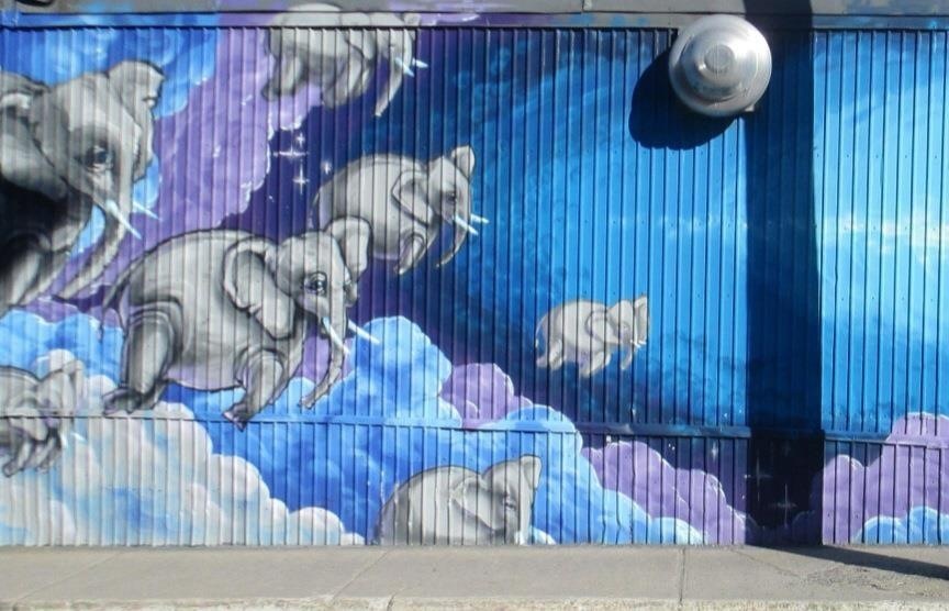 graffiti, elephant, clouds, space, wtf