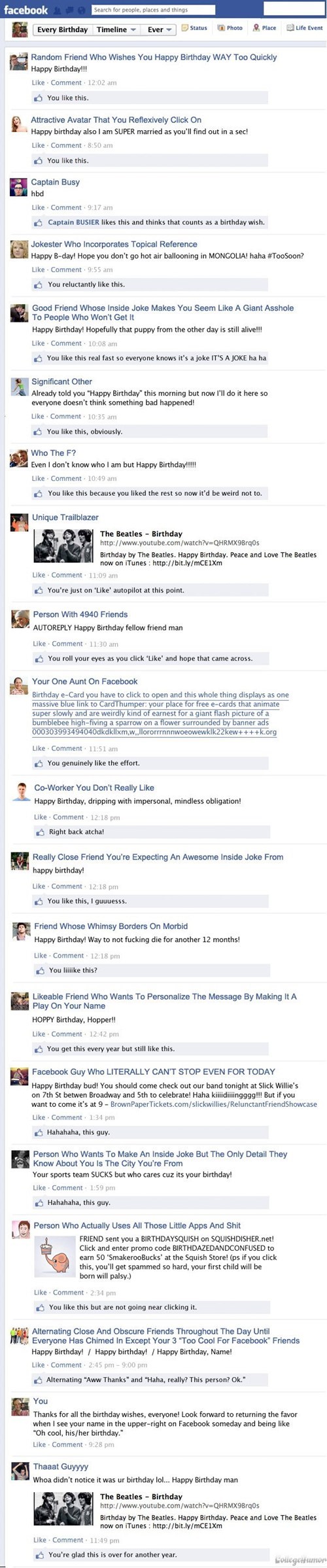 every type of person who wishes you a happy birthday on facebook