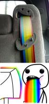 seatbelt, rainbow, face, hacked irl, meme, vomit