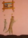 cat, father, son, climb, wall, cute