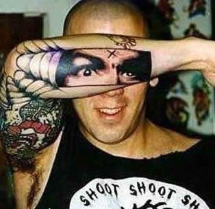 tattoo, perspective, arm, eyes, face