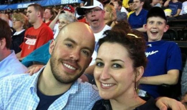 couples selfie photobombed at sporting event, no DNA test required