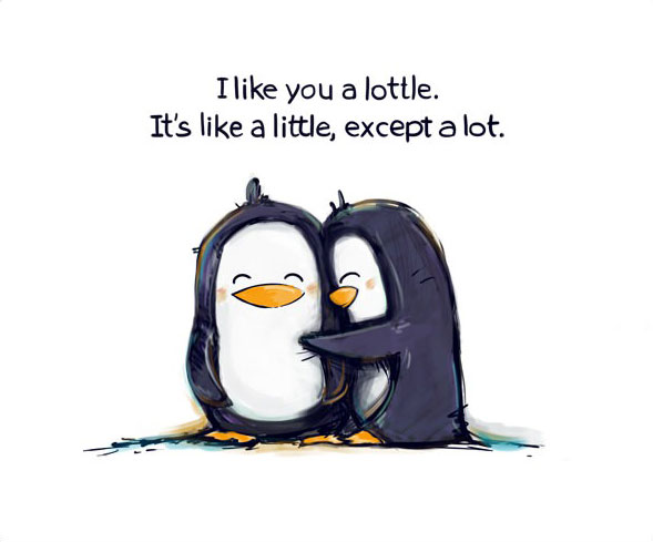 I like you a lottle, it's like a little but a lot, penguins hugging
