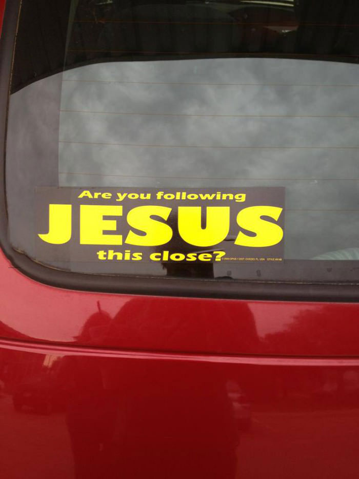 bumper sticker, jesus, bible belt, tailgating