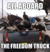 all aboard the freedom truck, meme, bald eagles in a pick up truck