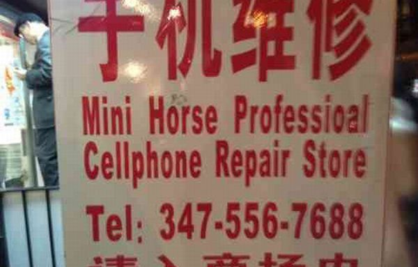 engrish, mini horse professional cellphone repair store