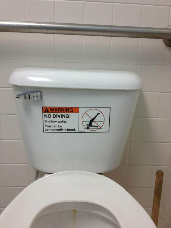 toilet, sign, label, no diving, wtf
