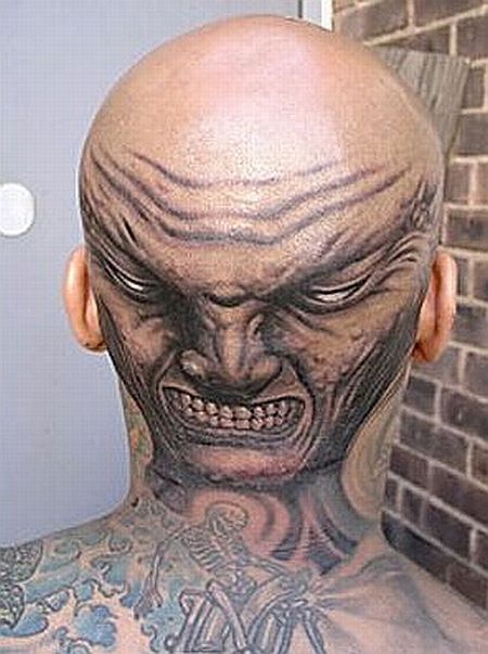 tattoo, head, bald, freaky, face