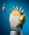 statue of liberty, parody, fast food, burger, fries, cola 