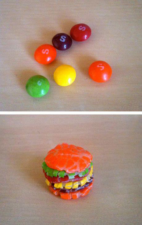 skittles, burger, candy