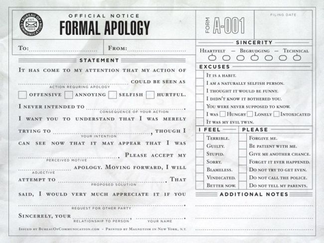 form, formal apology, lol