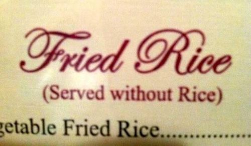 menu, fried rice, fail, served without