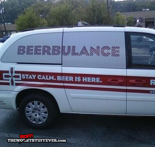 beerbulance, beer is here, stay calm, win