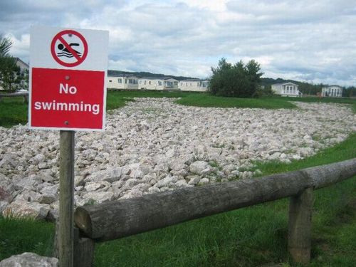sign, no swimming, rocks, wtf, lol