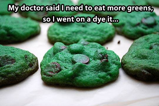 greens, cookies, dye, wordplay