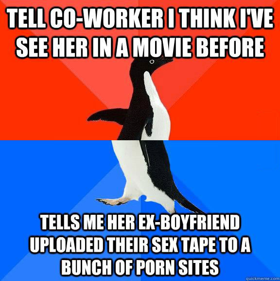 work, meme, socially awkward penguin, sex tape, porn, ex boyfriend
