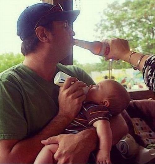 bottle, parenting, dad, baby, beer, milk