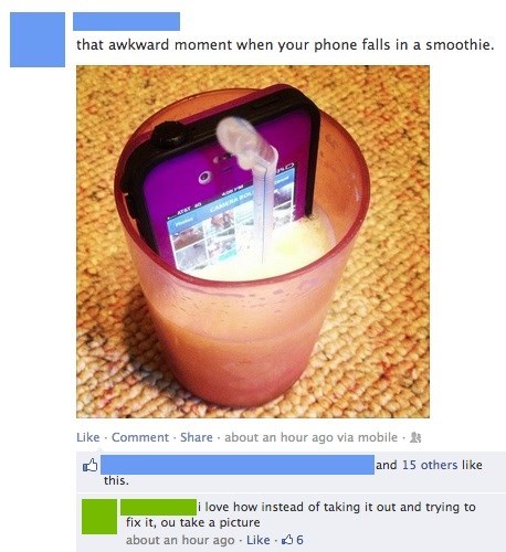 facebook, iphone, smoothie, wtf, comment, stupid