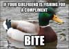 actual advice mallard, girlfriend, compliments, bite