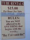 sign, not allowed, tube rentals