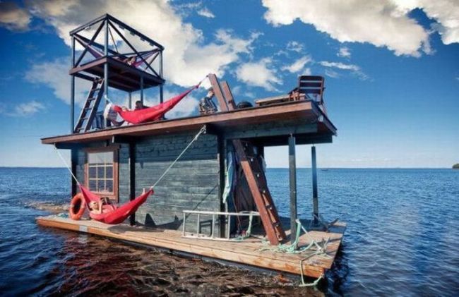 two hammock dock house, water, win