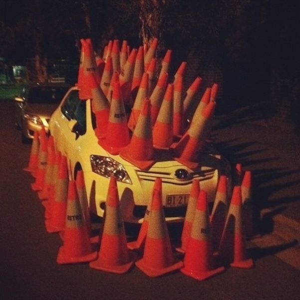 car, cones, wtf, troll