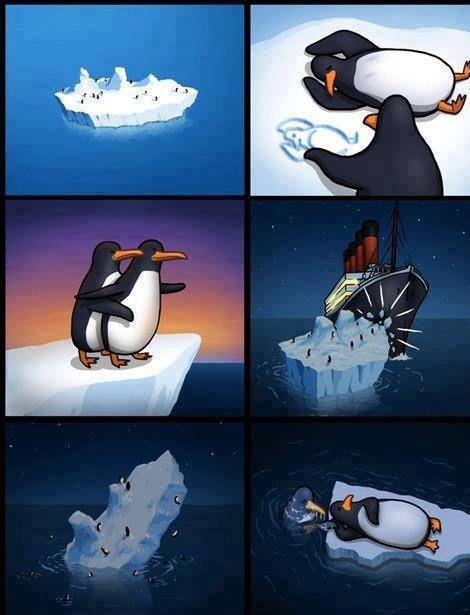 titanic, penguins, comic