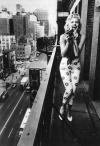 art, city, balcony, girl, black and white