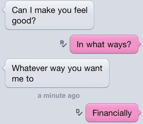 feel good, text message, financially