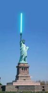 statue of liberty, photoshop, light saber, star wars