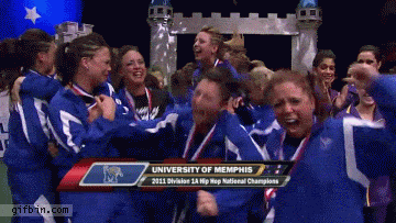 exaggerated victory reaction from national champions, university of memphis