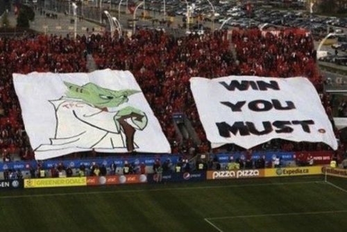 yoda, win you must, sign, sporting event, fans, star wars