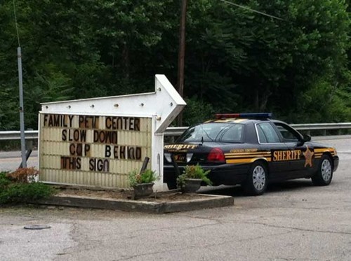 sign, police, cop car, warning, win