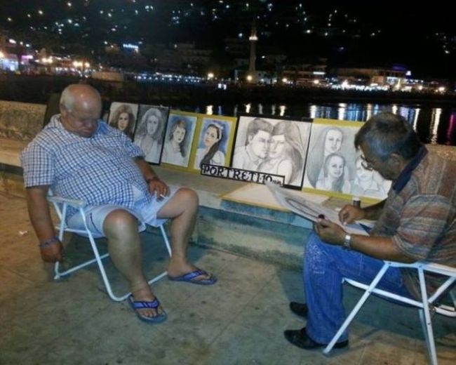 caricaturist, fat man sleeping