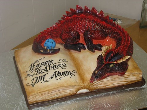 cake art win, dragon, book