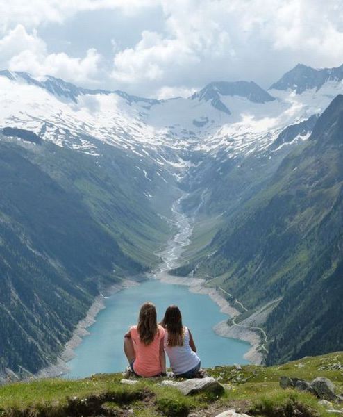 scenery, nature, mountains, girls