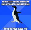socially awkward penguin, hairdresser, blow-dry, nice blow job