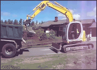 putting away the excavator, gif, truck, machinery
