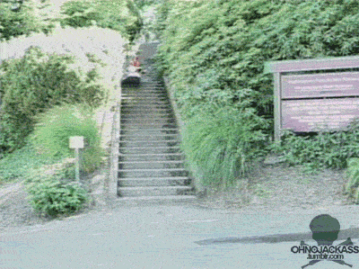 kayak, stairs, thumbs up, gif, wtf