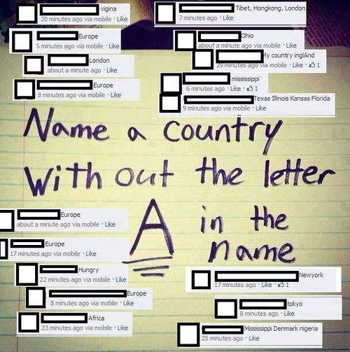 fail, name a country with the letter a