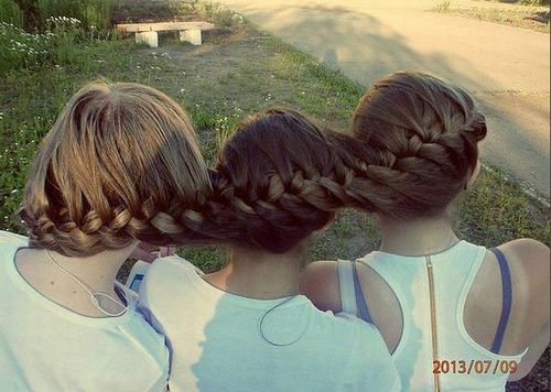 hair, braids, three girls