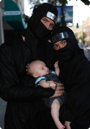 ninja family portrait with baby, wtf