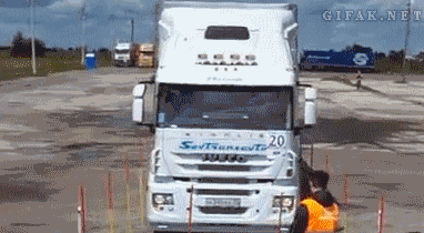 gif, truck, driving win, competition, 180 degree reverse