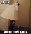 oh hey you're home early, cat, lamp, meme