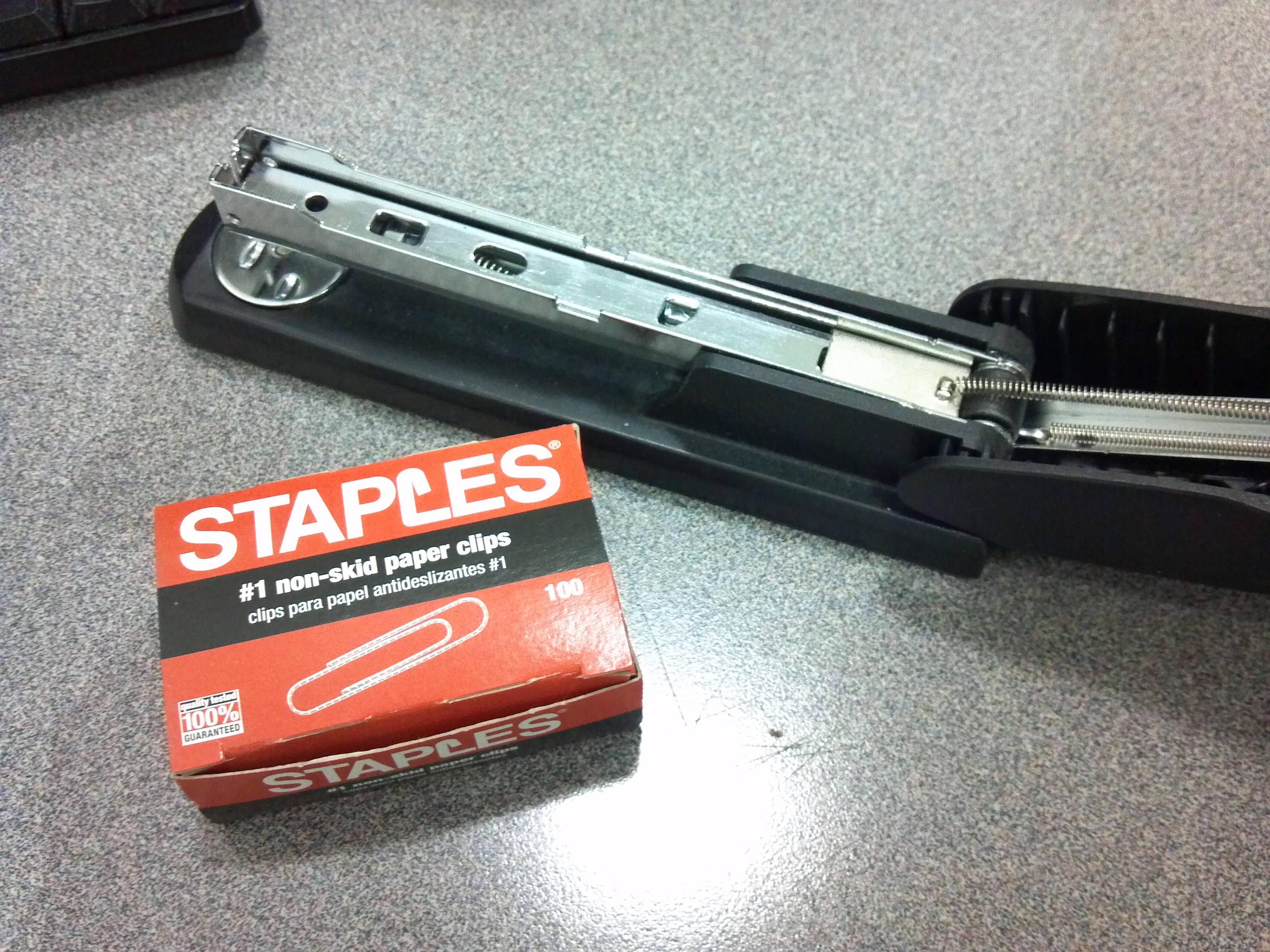 staples, paper clip, stappler