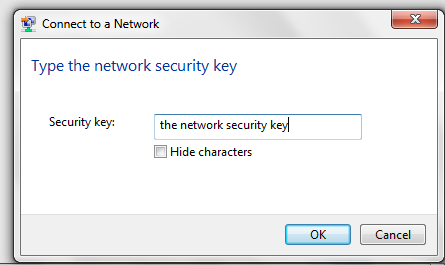 type the network security key, literal, computer password