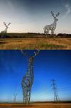 power line, deer shape, win, electricity, technology and art