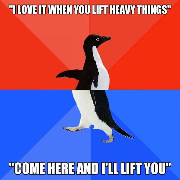 socially awkward penguin, meme, lift heavy things, fail